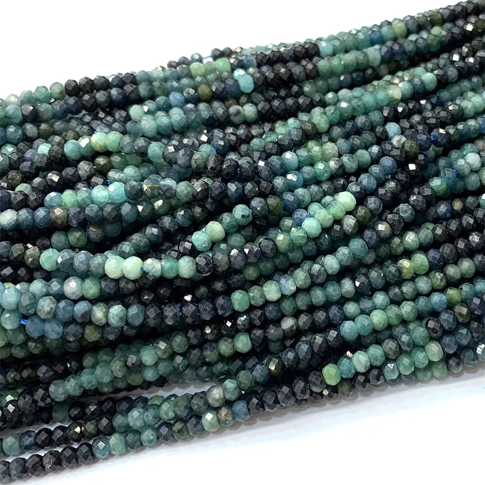 Natural Blue/Green Tourmaline Small Faceted Gradient Rondelle Bead Strand