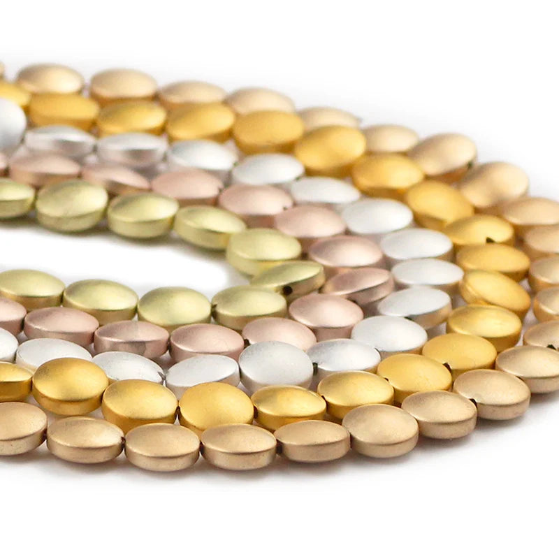 Flat Hematite Matte Gold Plated Coin Bead Strand