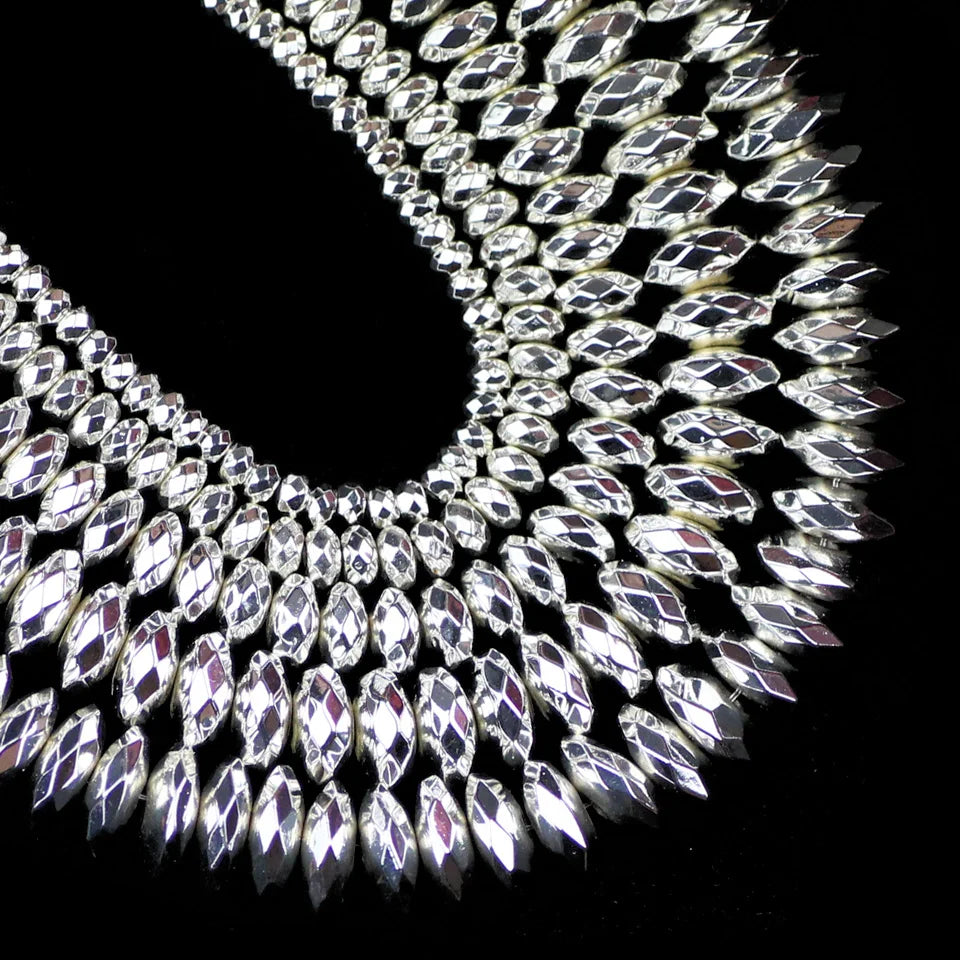 Flat Faceted Round Silver Hematite Spacer Bead Strand
