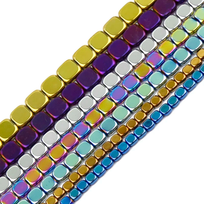 4/6/8mm Flat Square Hematite Spacer Bead Strand