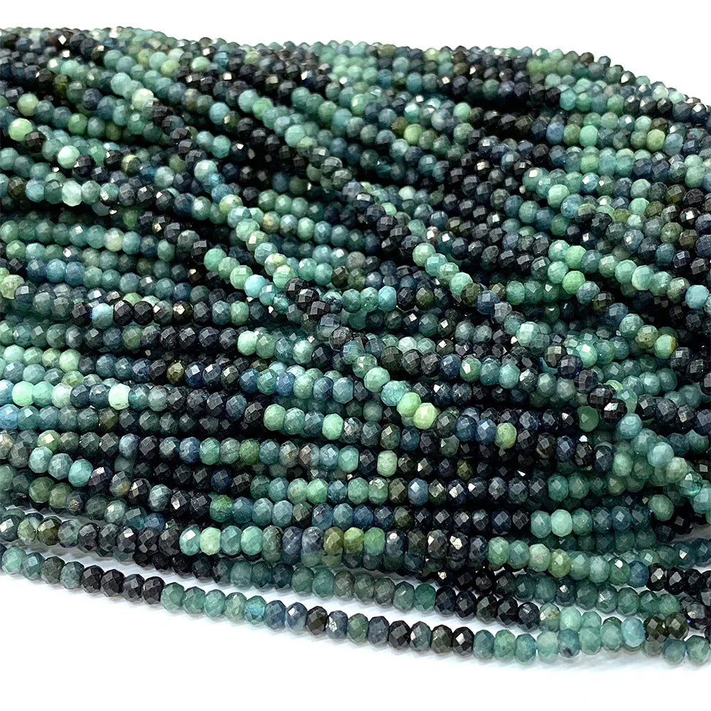 Natural Blue/Green Tourmaline Small Faceted Gradient Rondelle Bead Strand