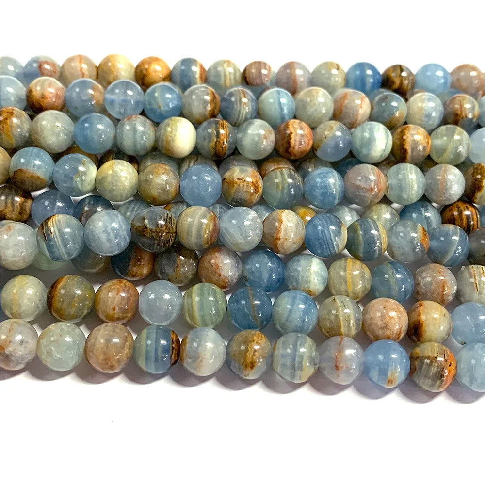 Natural Blue Calcite Round Bead Strand