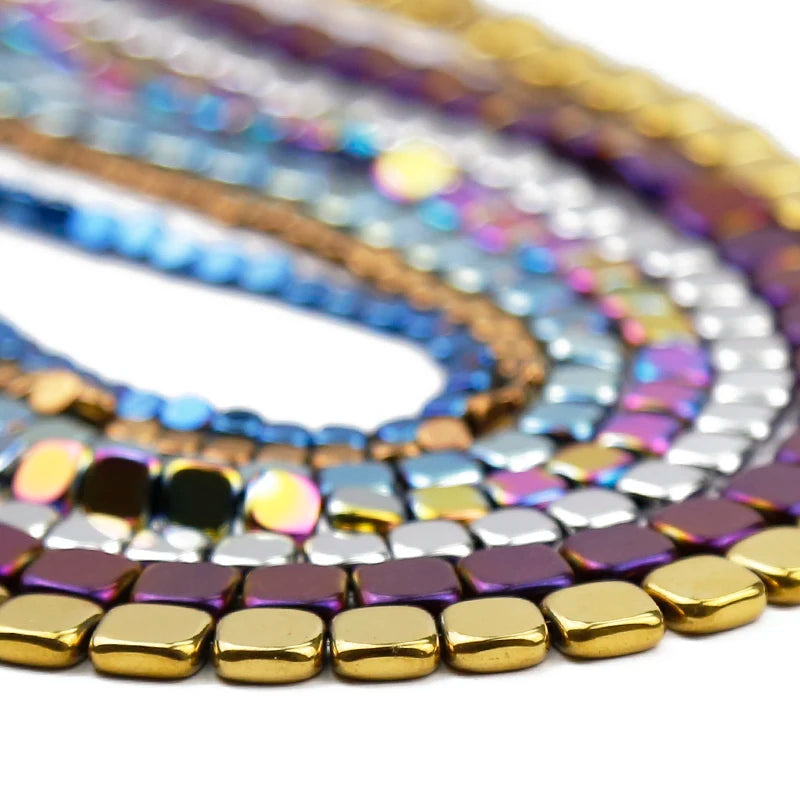 4/6/8mm Flat Square Hematite Spacer Bead Strand