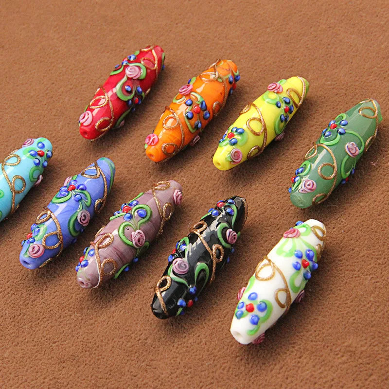 Ethnic Murano Handmade Lampwork Glass Beads (2pcs 13mm*42mm)
