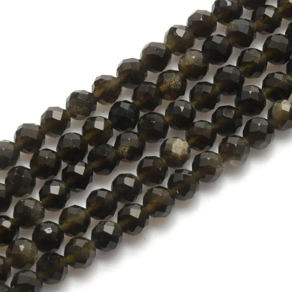 Faceted Gold Sheen Obsidian Bead Strand