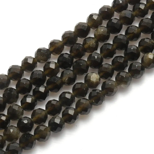 Faceted Gold Sheen Obsidian Bead Strand