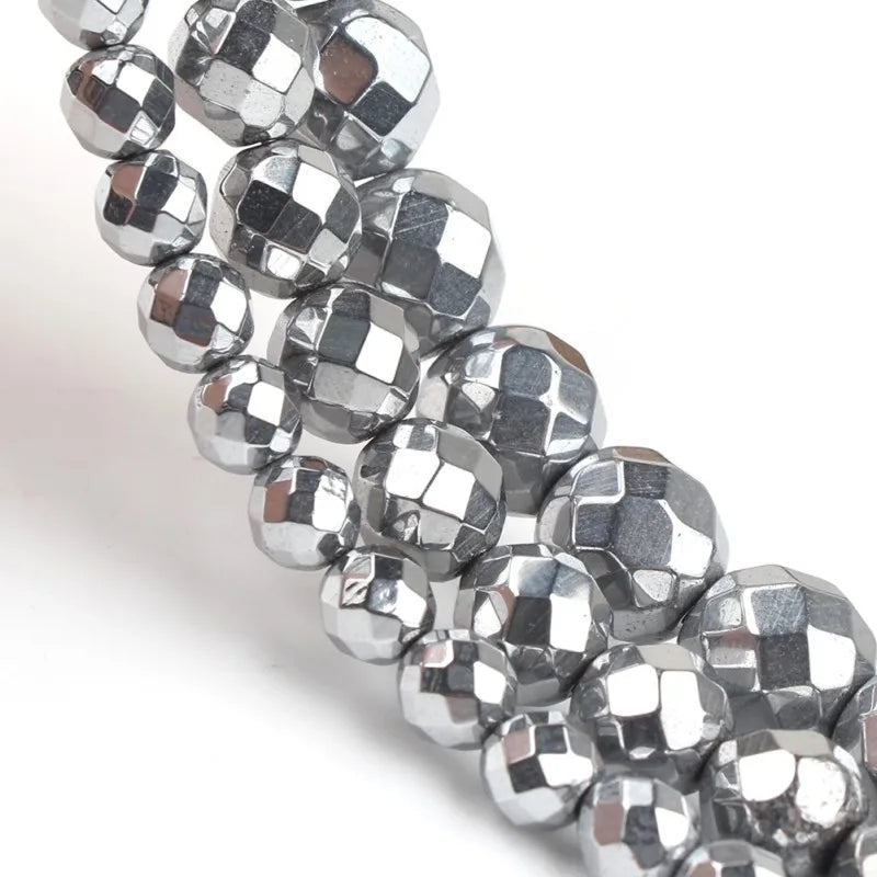 AAA Natural Faceted Silver Plated Hematite Bead Strand