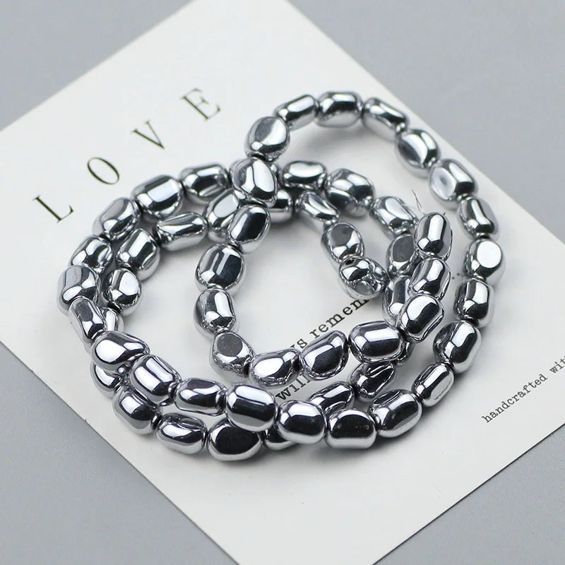 Black Hematite Irregular Barrel Magnetic Bead Strand