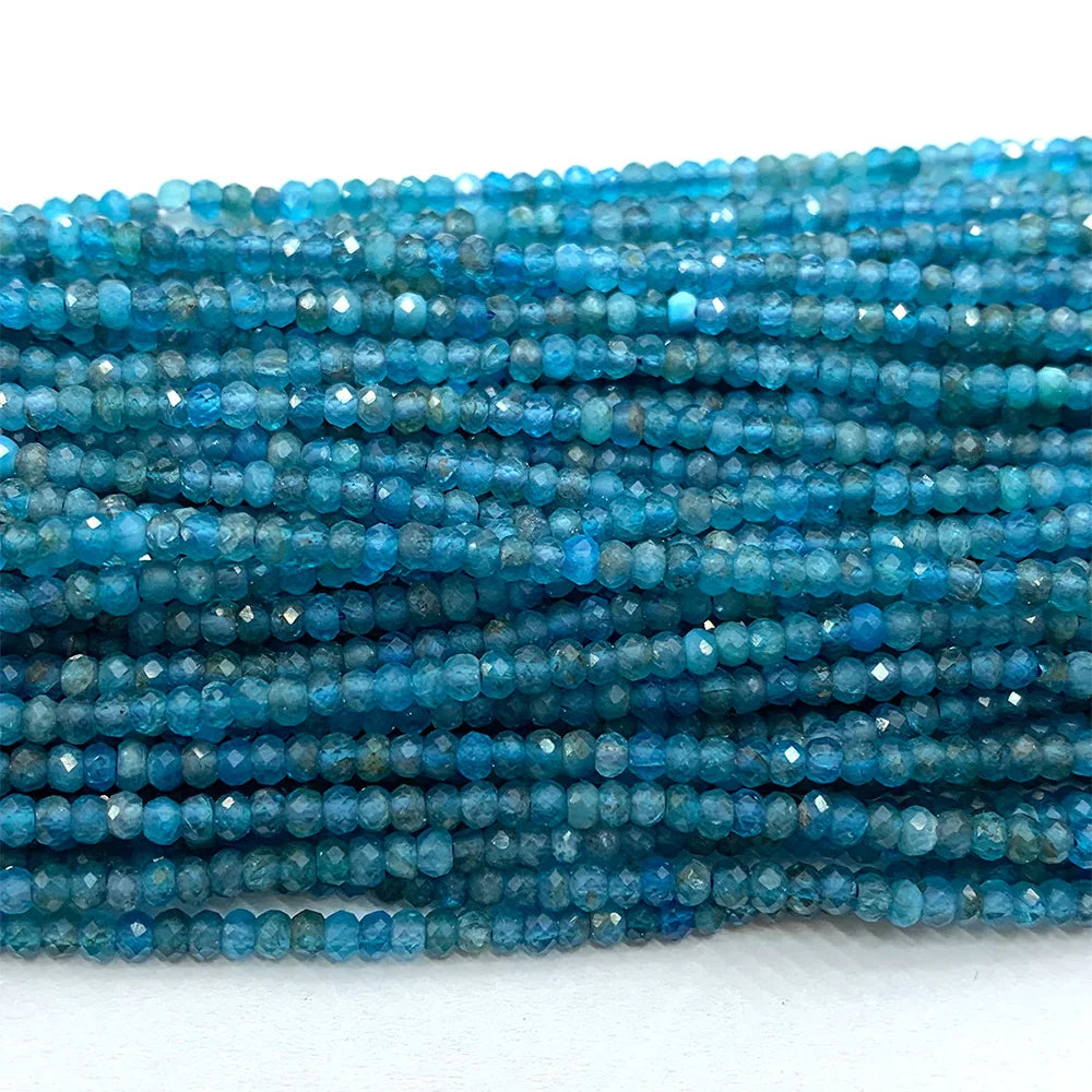 Natural Blue Apatite Faceted Rondelle Bead Strand