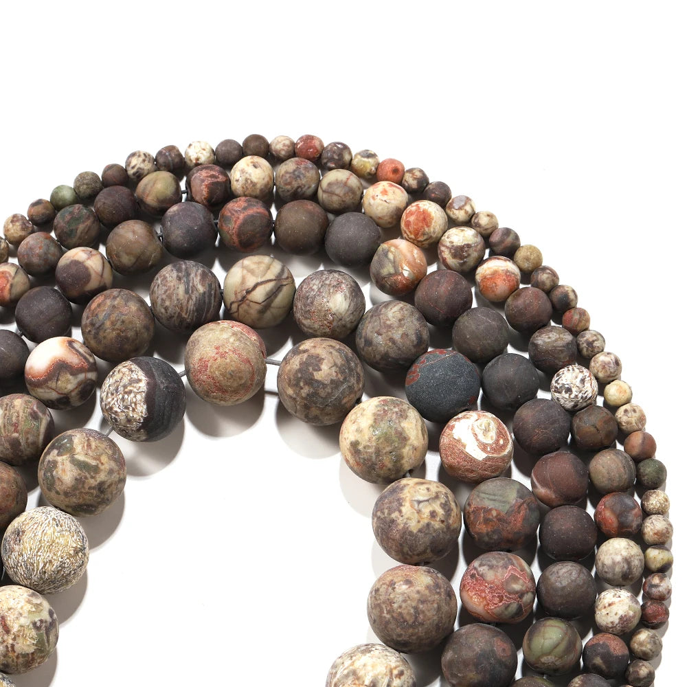 Frosted Brown Flower Agate Bead Strand (4/6/8/10mm)