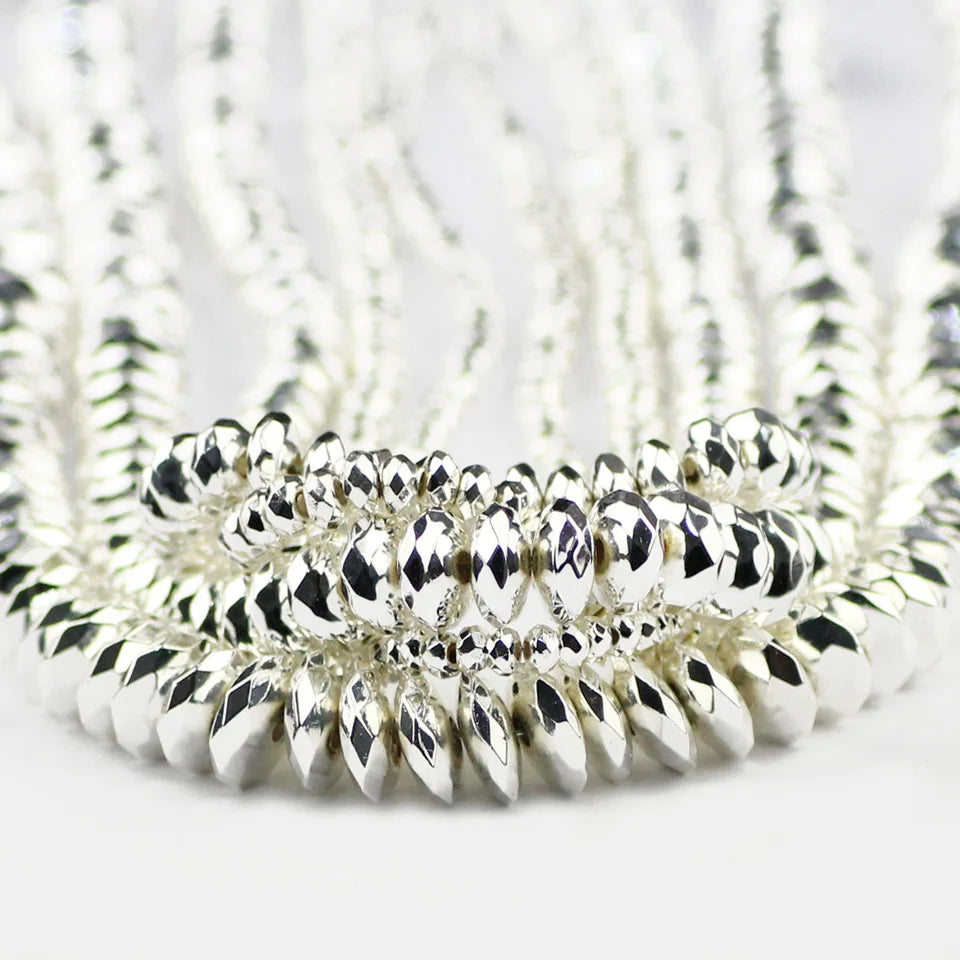 Flat Faceted Round Silver Hematite Spacer Bead Strand
