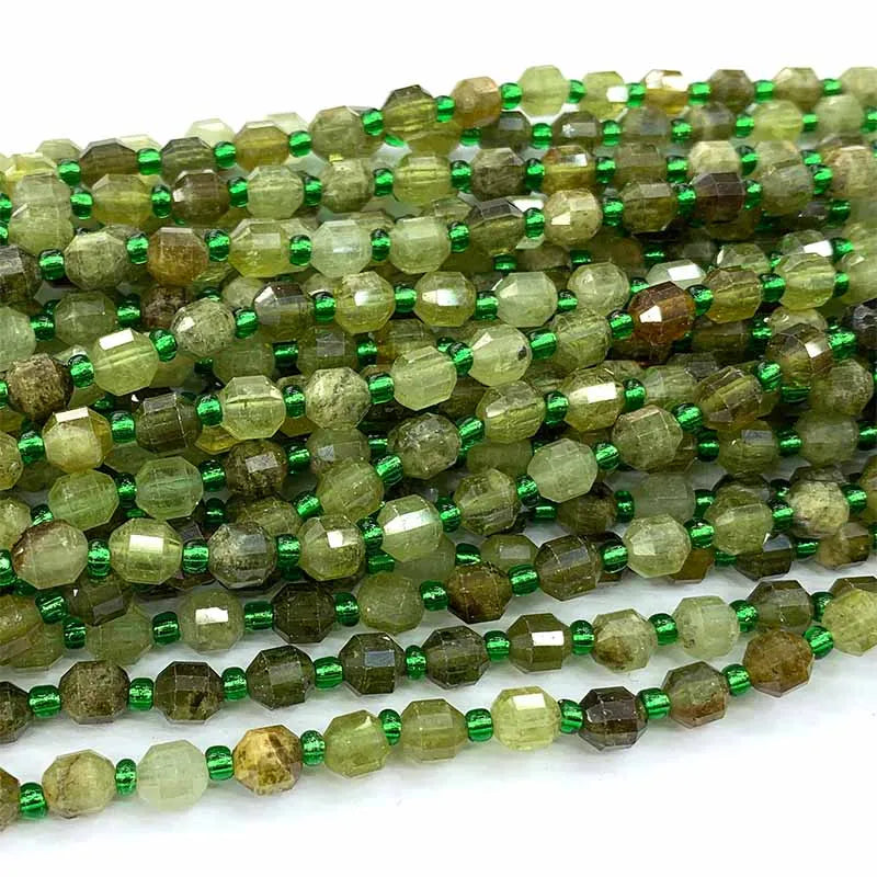Natural Green Garnet/Tsavorite Faceted Star Cut Bead Strand