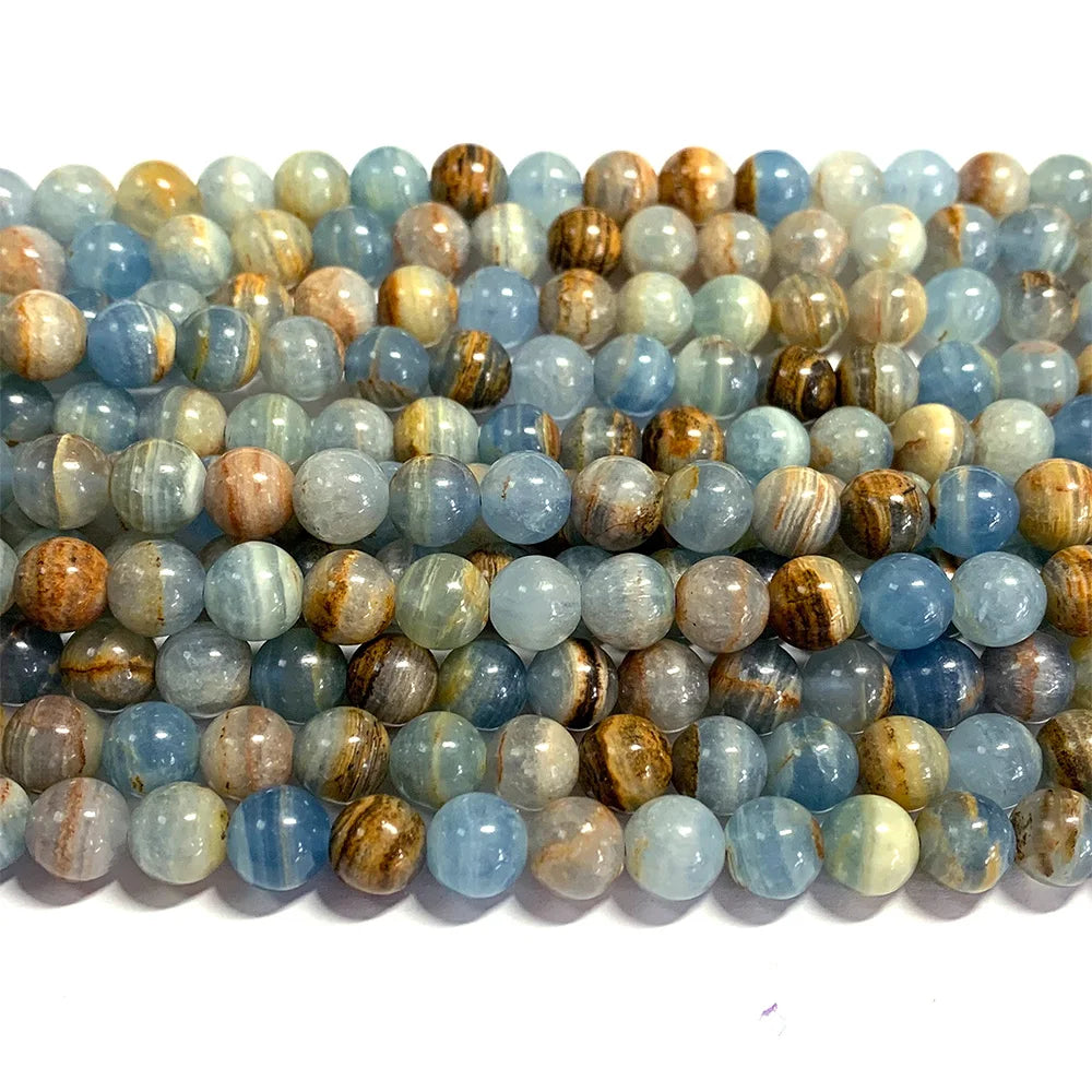 Natural Blue Calcite Round Bead Strand