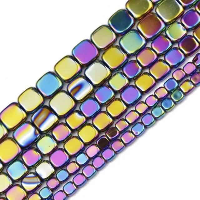 4/6/8mm Flat Square Hematite Spacer Bead Strand