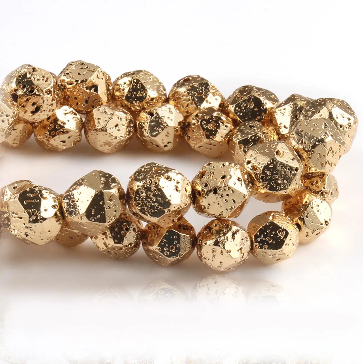 Gold Plated Faceted Volcanic Rock Hematite Bead Strand (6/8/10/12mm)