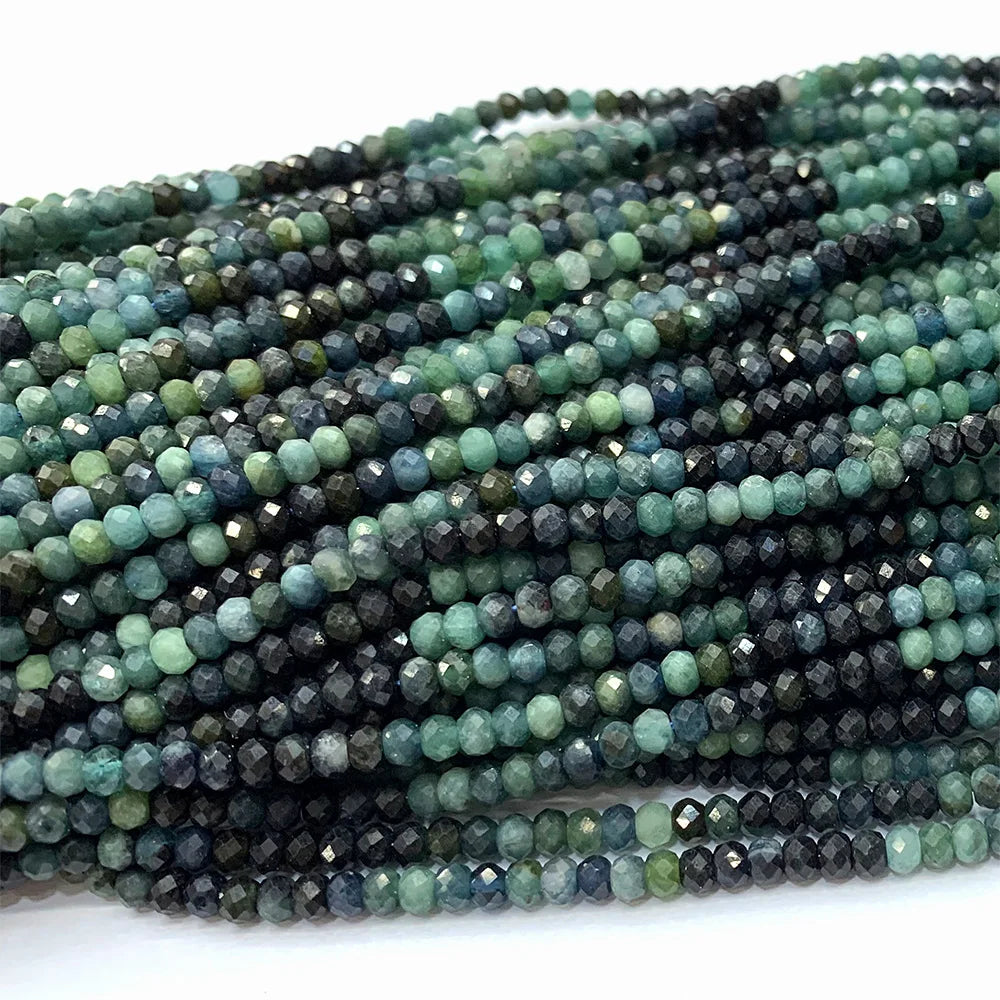 Natural Blue/Green Tourmaline Small Faceted Gradient Rondelle Bead Strand