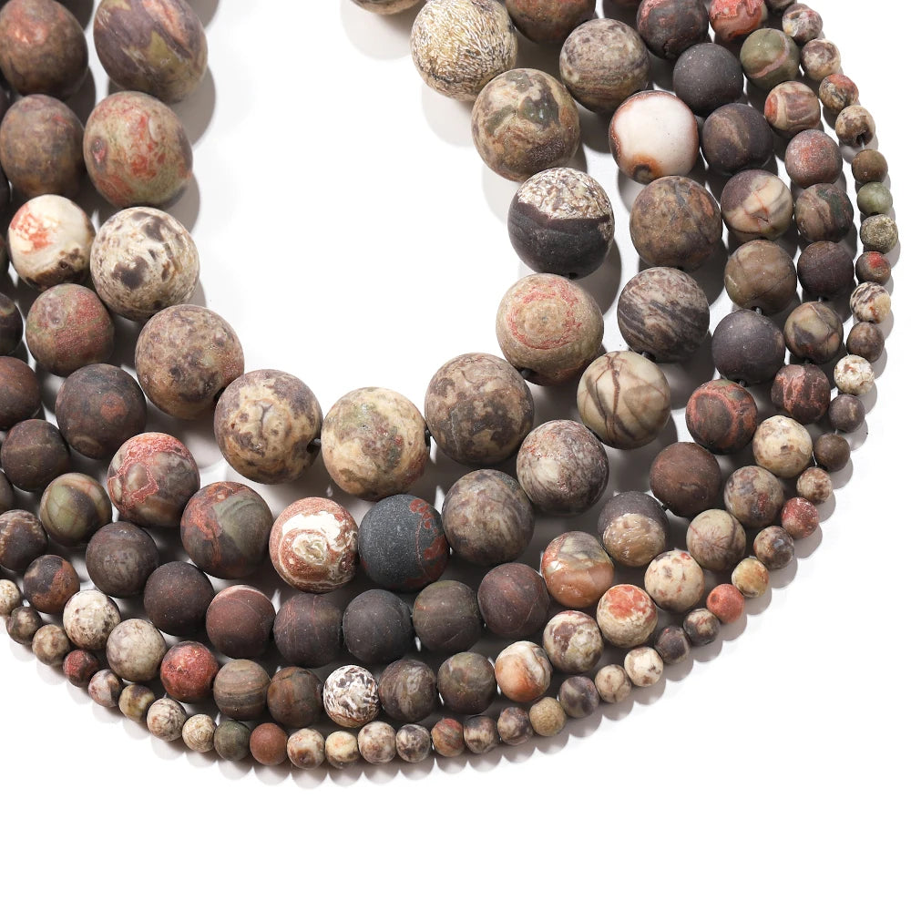 Frosted Brown Flower Agate Bead Strand (4/6/8/10mm)