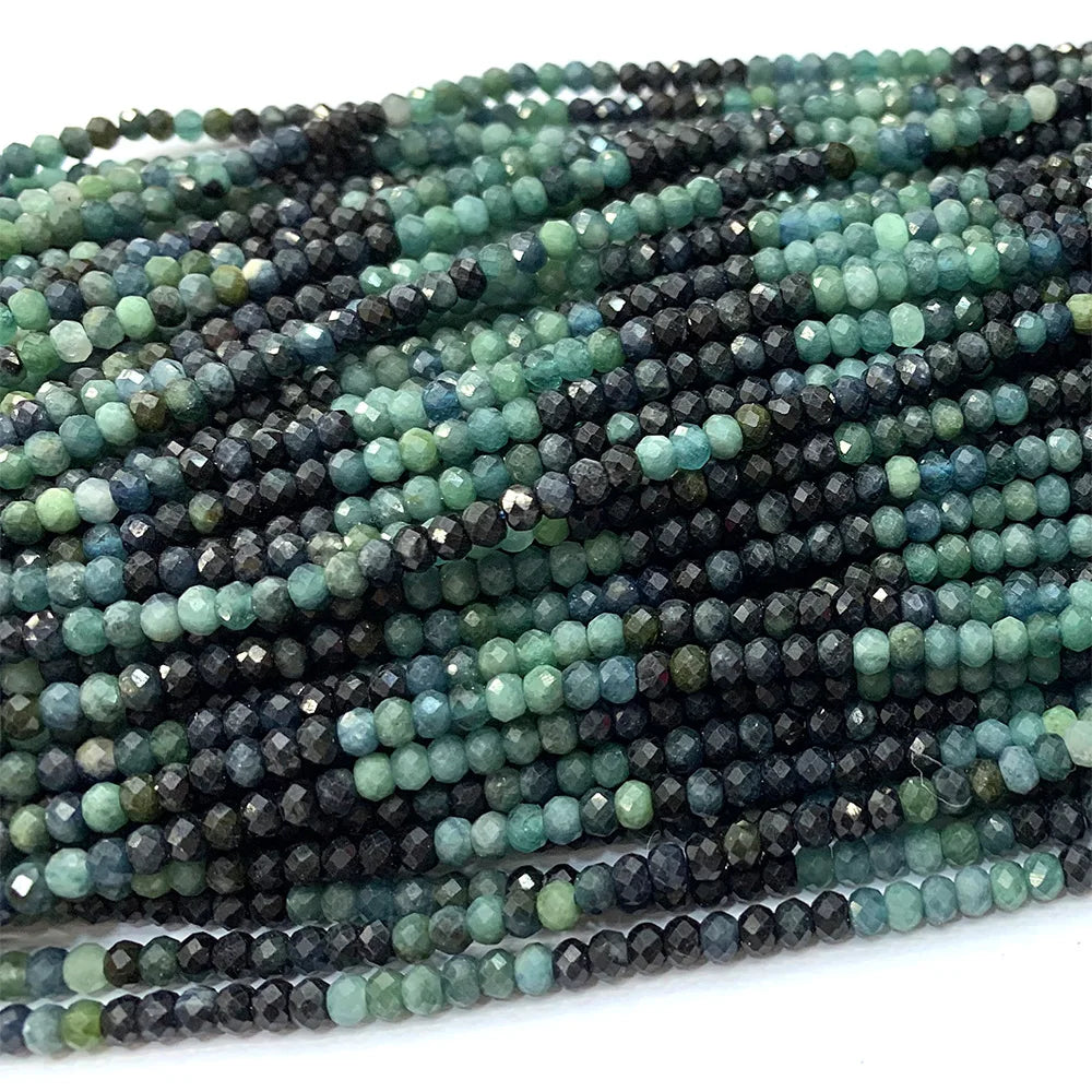 Natural Blue/Green Tourmaline Small Faceted Gradient Rondelle Bead Strand