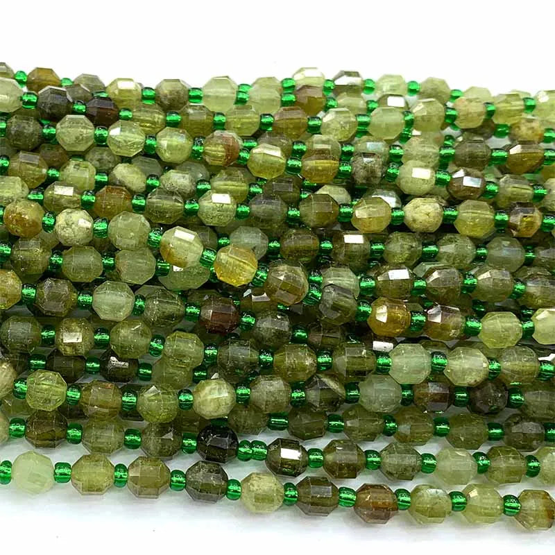 Natural Green Garnet/Tsavorite Faceted Star Cut Bead Strand