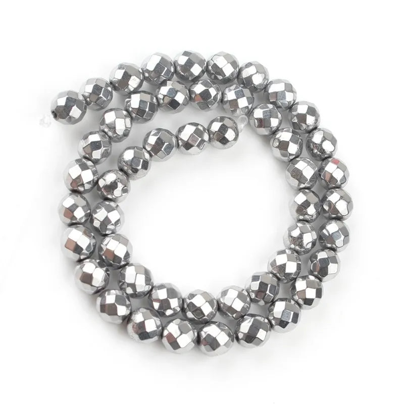 AAA Natural Faceted Silver Plated Hematite Bead Strand