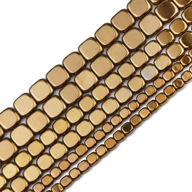 4/6/8mm Flat Square Hematite Spacer Bead Strand