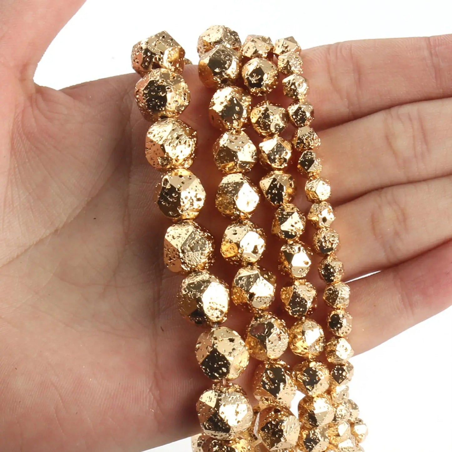 Gold Plated Faceted Volcanic Rock Hematite Bead Strand (6/8/10/12mm)