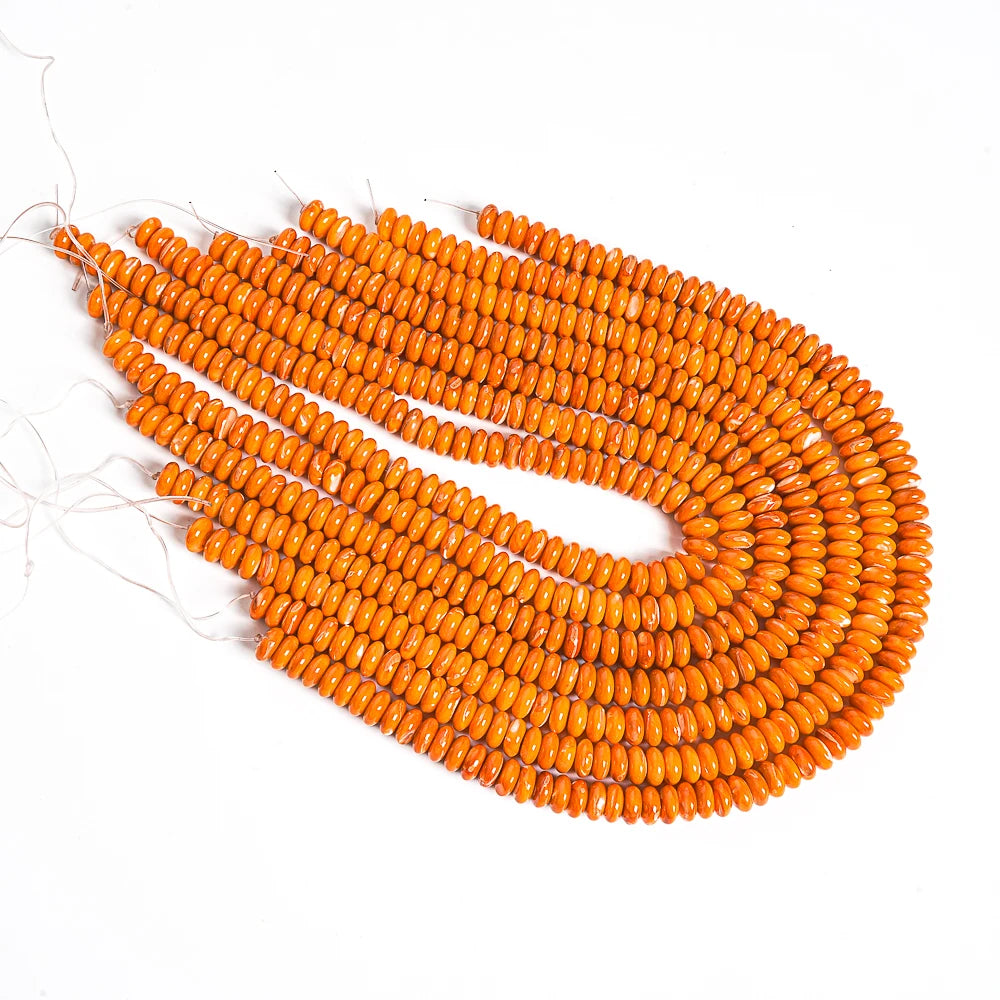 Dyed Orange Trochidae Shell Rondelle Bead Strand