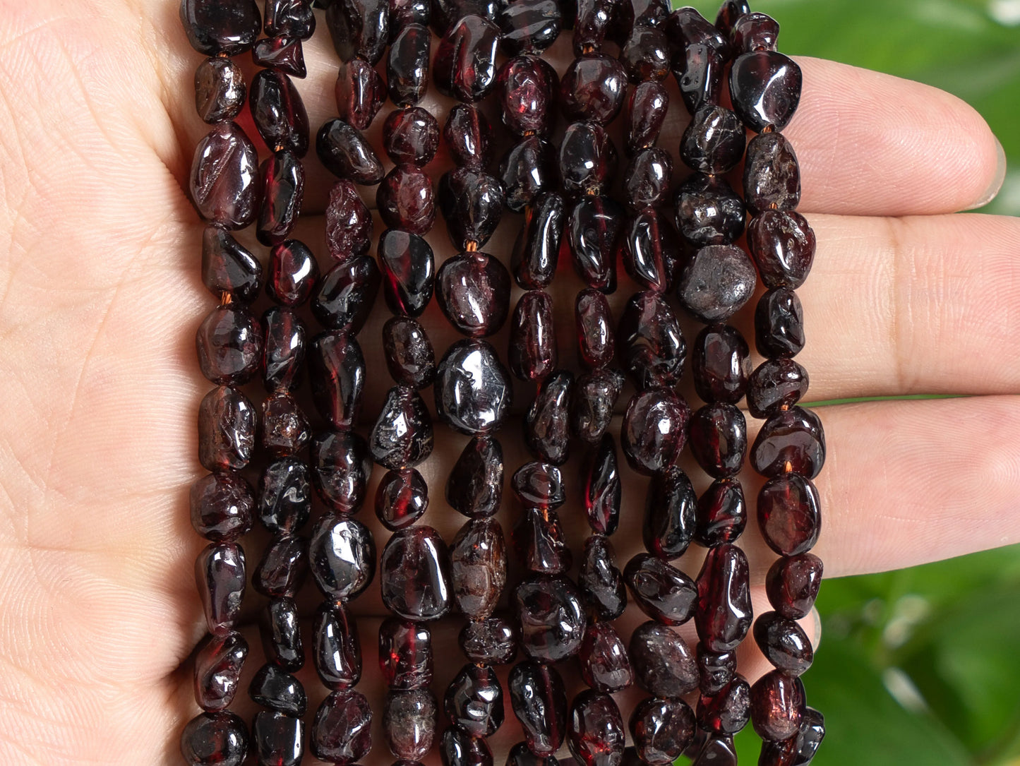 Wine Red Garnet Pebble Bead Strand