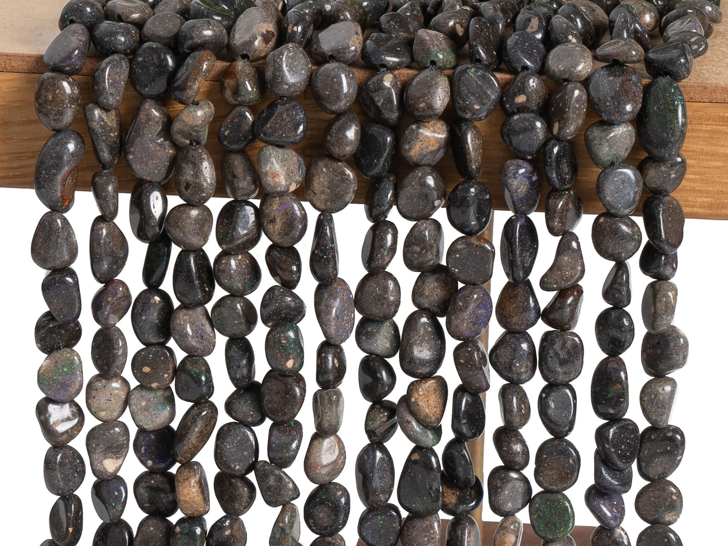 HQ Andamooka Black Matrix Opal Irregular Pebble Bead Strand