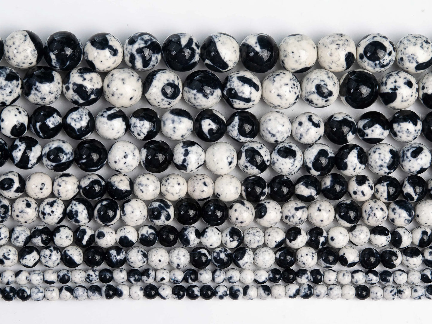 Natural Black & White Rain Flower Jade Bead Strand