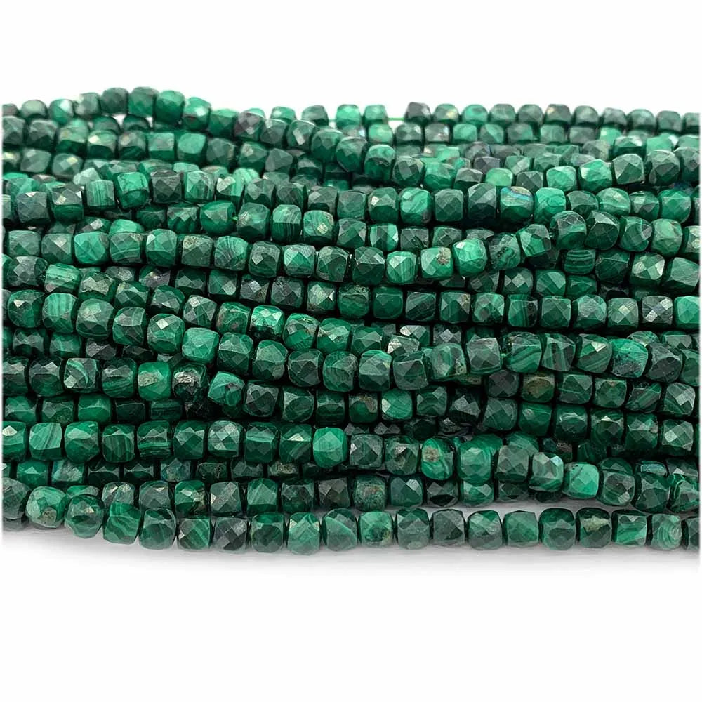Malachite Faceted Irregular Mini-Cube Small Bead Strand
