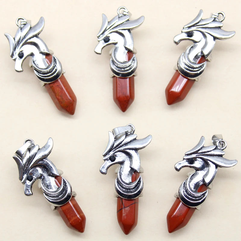 8 Pieces Horse Head Hexagonal Stone Pendant