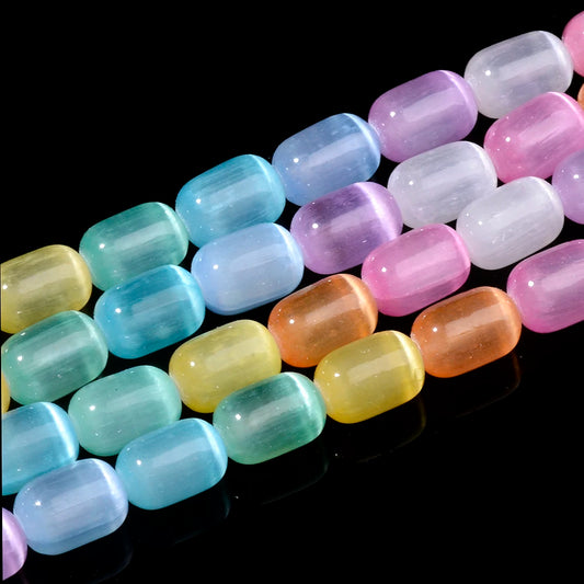 Natural Rainbow Selenite Cylinder Beads