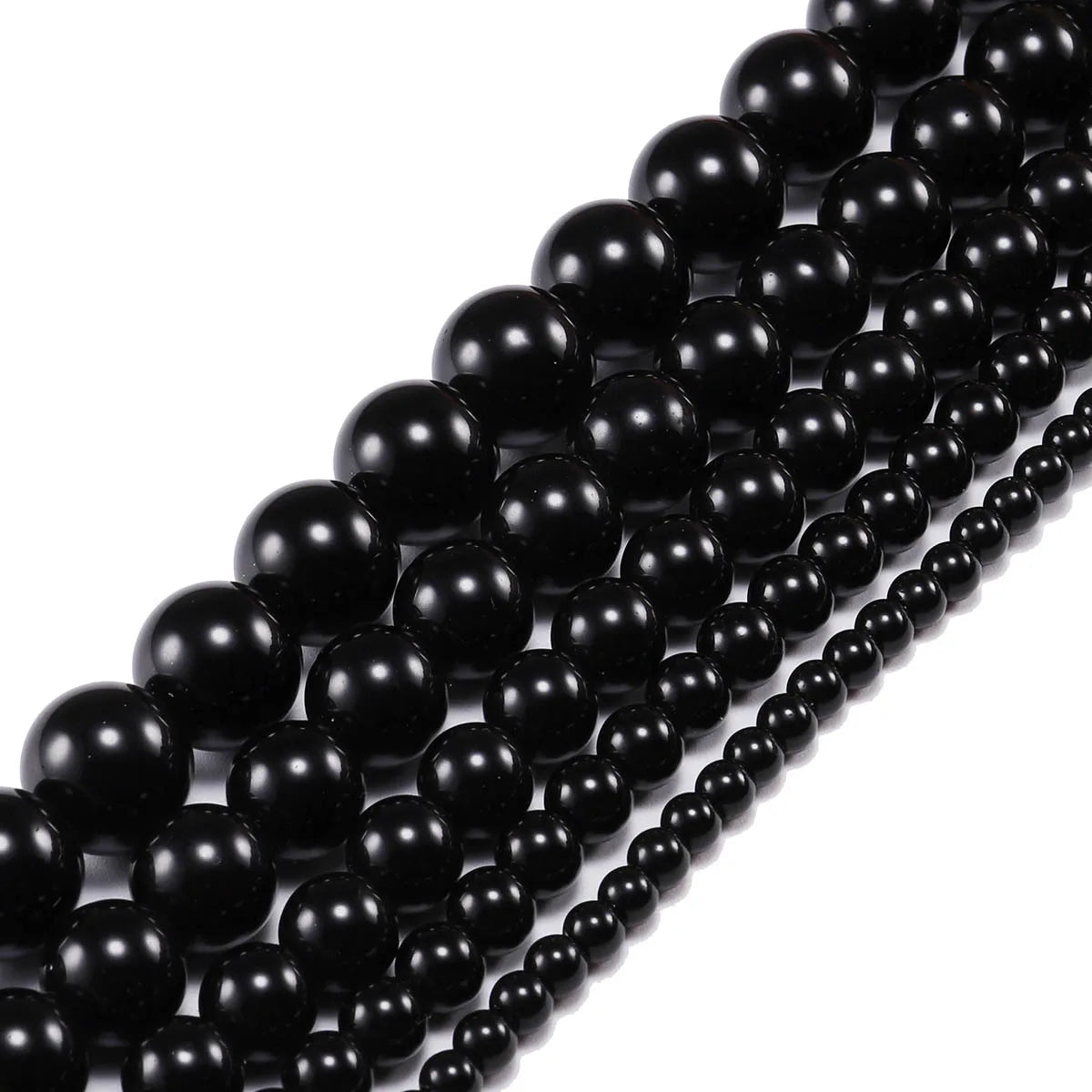 Natural Black Agate Bead Strand