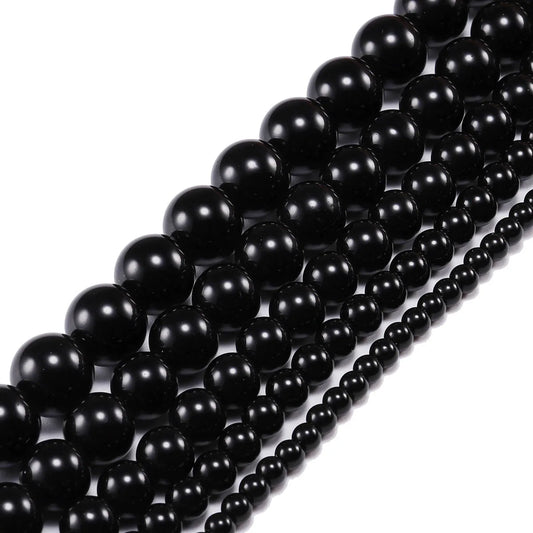 Natural Black Agate Bead Strand