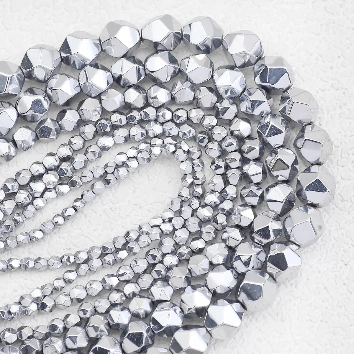 Natural Hematite Faceted Polygonal Bead Strand (3-10mm)