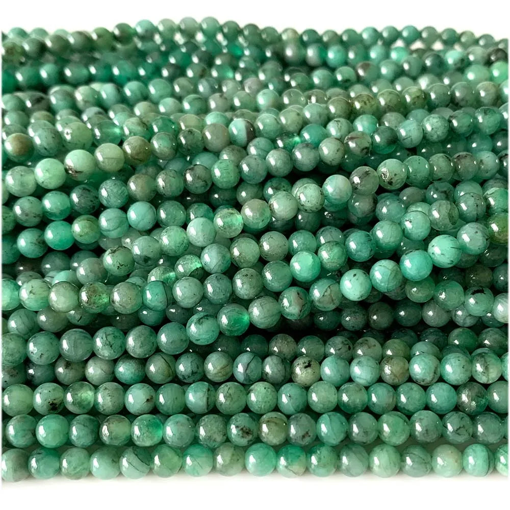 Natural Green Emerald Round Bead Strand