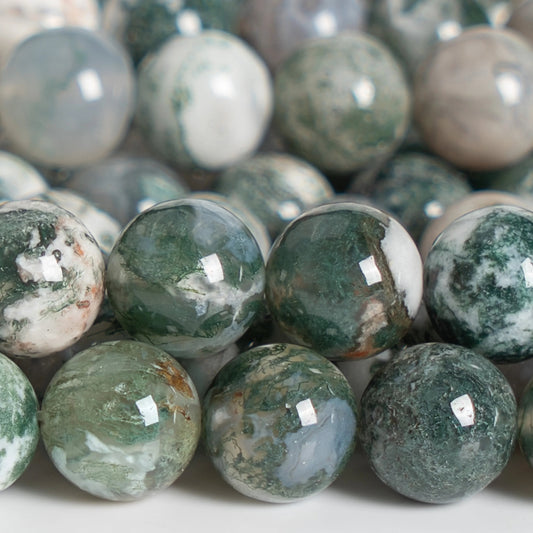 HQ Natural Moss Agate Bead Strand (6/8/10mm)