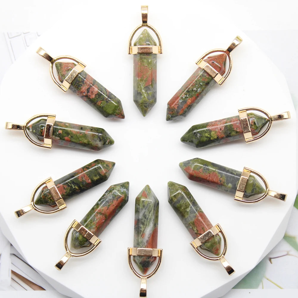 24 Pieces Natural Hexagonal Stone Pendant