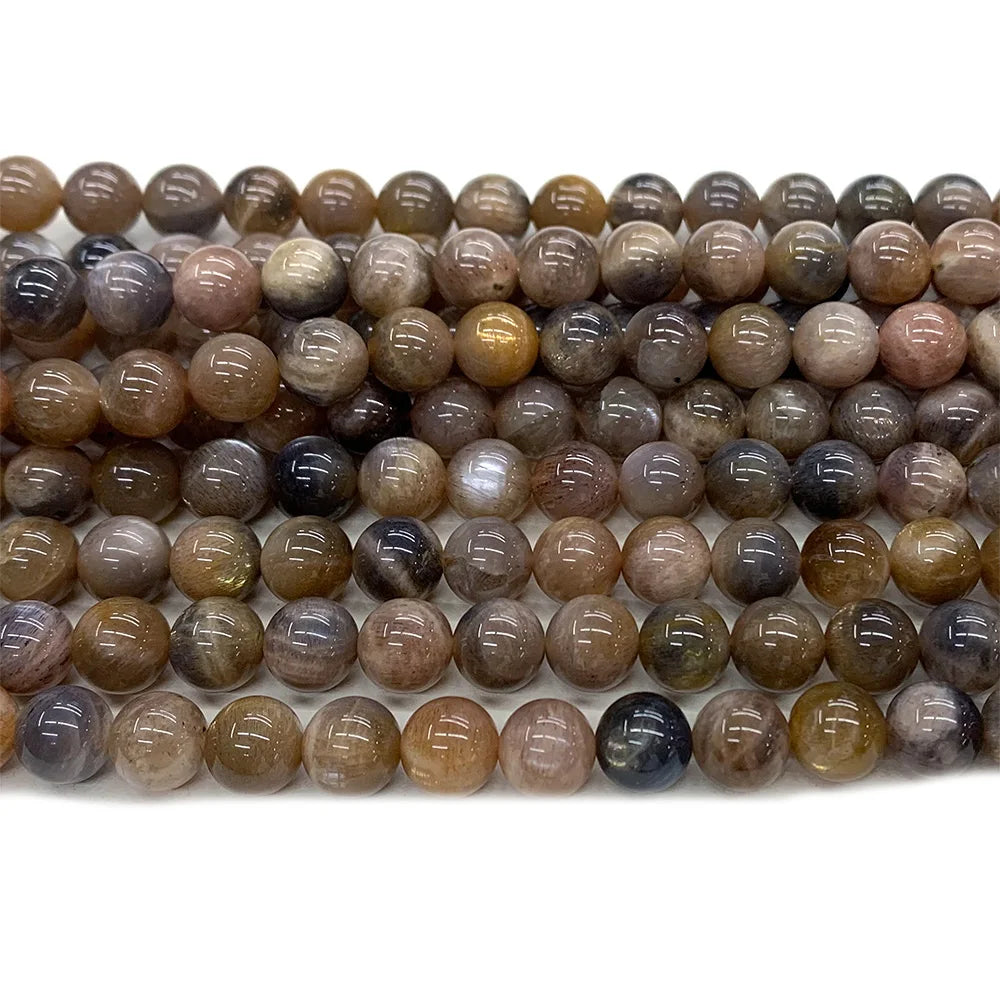 Natural Black/Gold Sunstone Round Bead Strand