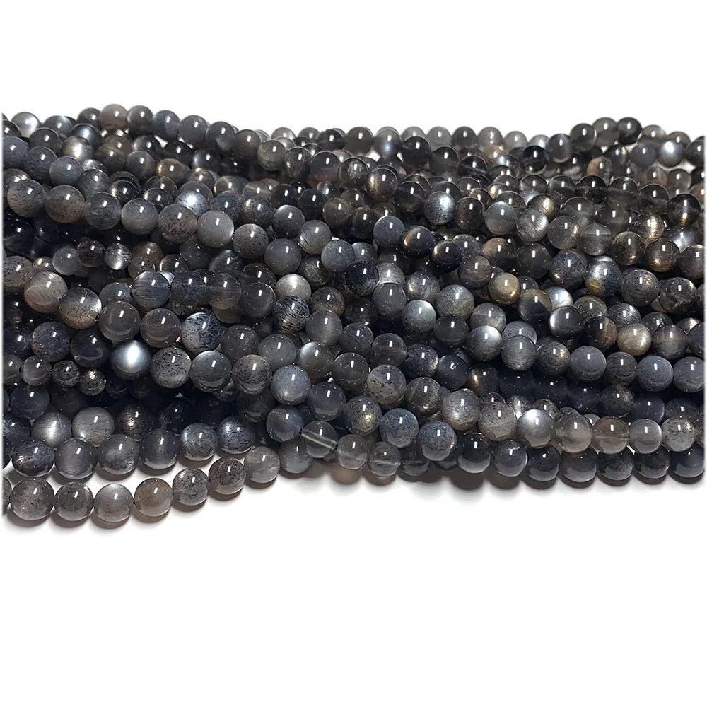Natural Black/Gold Sunstone Round Bead Strand