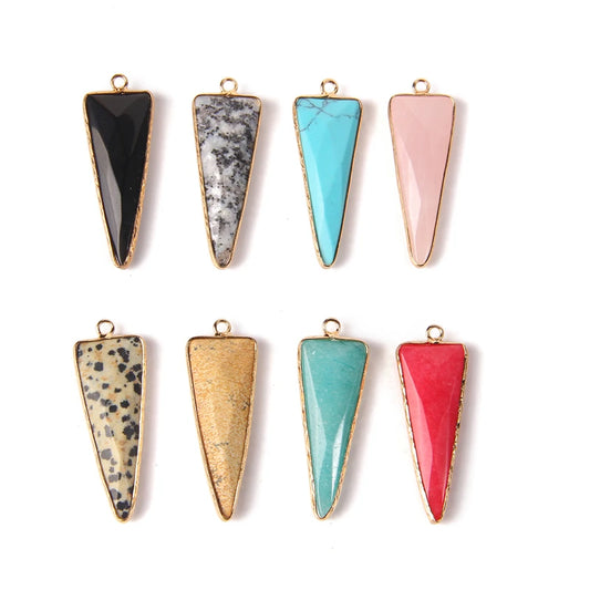 1 Piece Long Faceted Stone Triangle Pendant 46X16mm