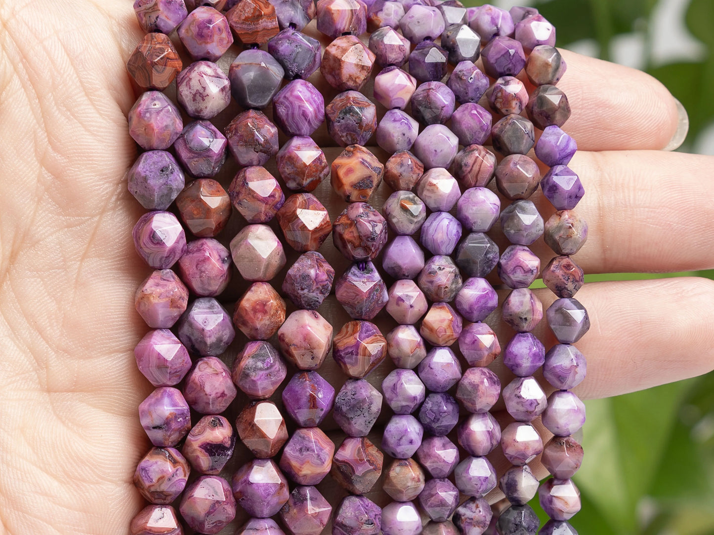 HQ Natural Faceted Purple Crazy Lace Agate Bead Strand