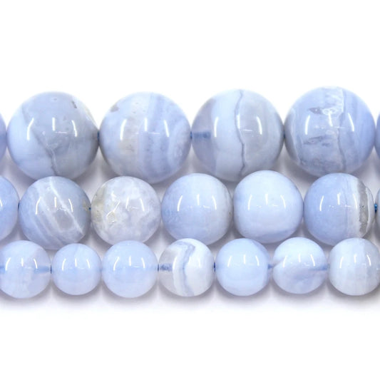 HQ Natural Stone Blue Lace Agate Bead Strand
