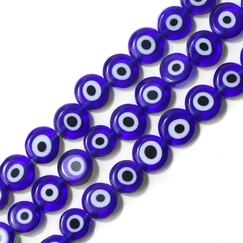 Glazed Glass Multicolour Evil Eye Coin Bead Strand