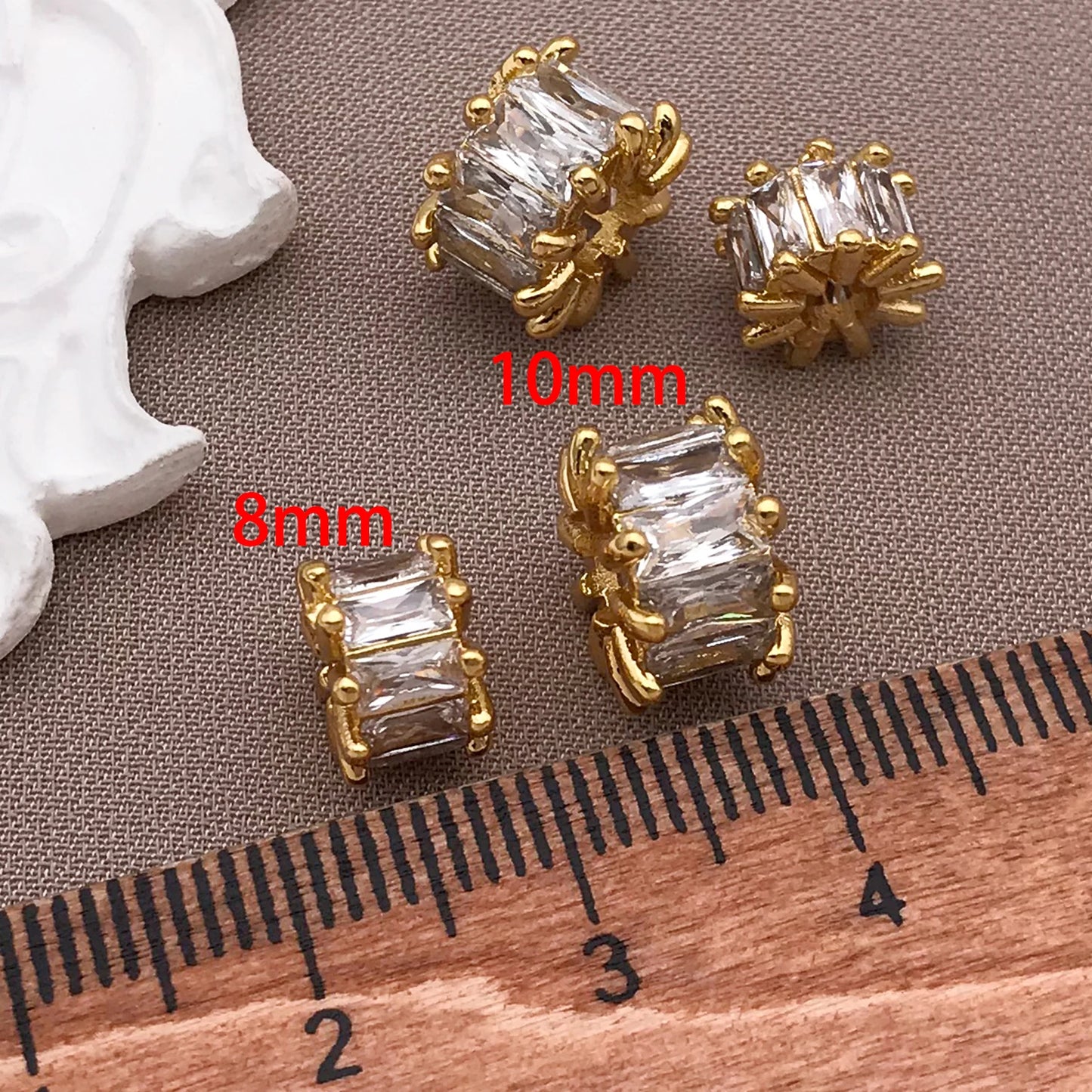 3PCE 18K Gold Plated Copper and Zirconia Focal Beads