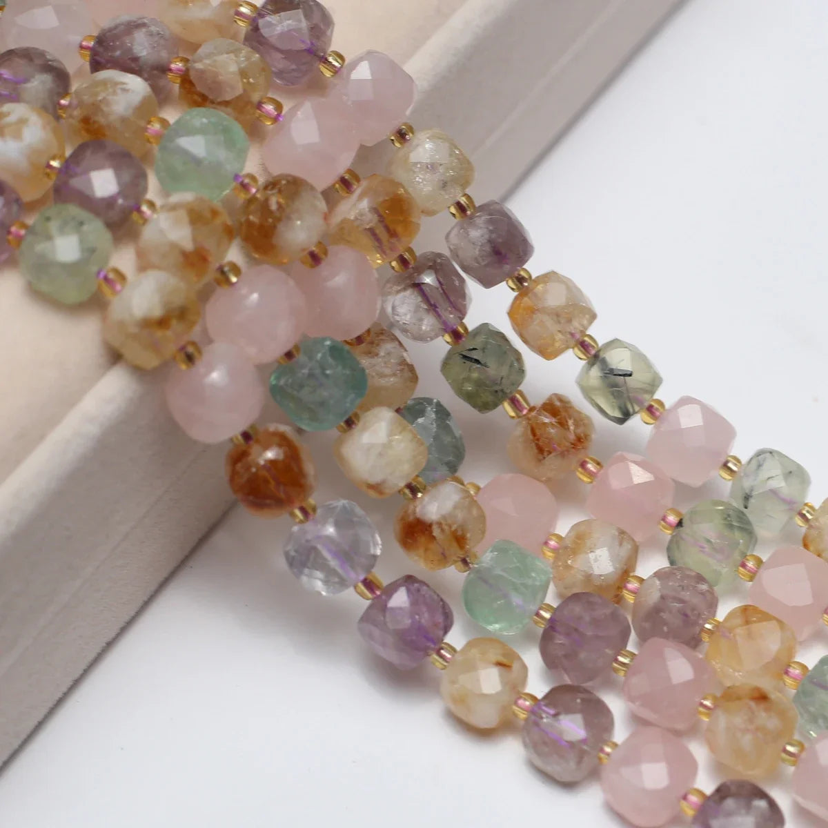 Natural Gemstone Assortment Rainbow Faceted Cube Strand (8x8mm)