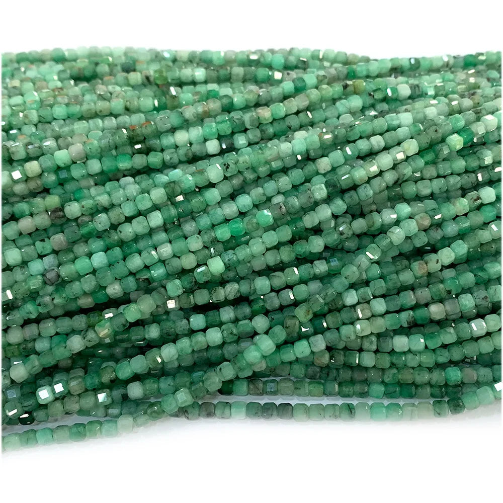 HQ Natural Faceted Emerald Cube Bead Strand