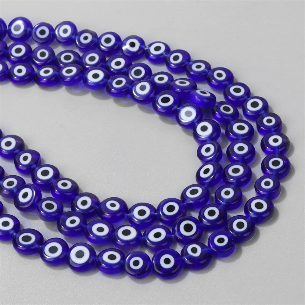 Glazed Glass Multicolour Evil Eye Coin Bead Strand
