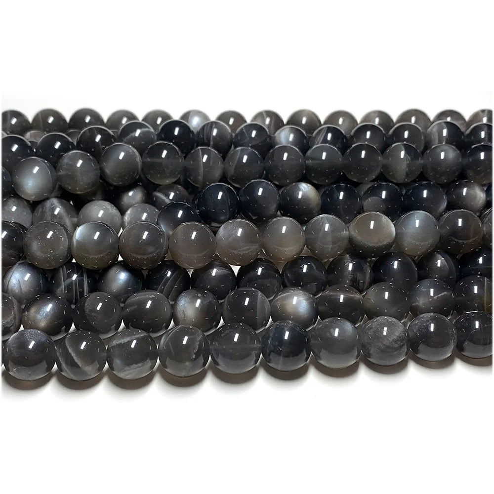 Natural Black Moonstone Round Bead Strand
